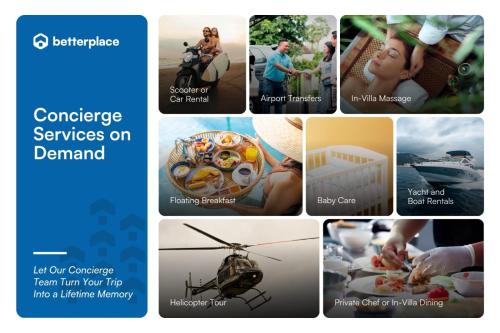 a collage of pictures of various services on demand at Coconut Grove Villa by Betterplace in Ubud