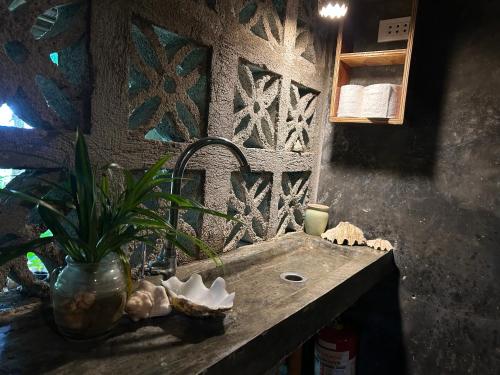 a kitchen sink with a plant on a wall at LOA Stay in Surigao
