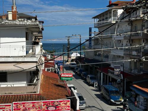 an overhead view of a city street with buildings at Apartments Villa Effie in Paralia Katerinis