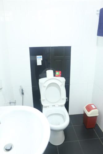 a bathroom with a white toilet and a sink at Silver Meir Bungalow in Nuwara Eliya