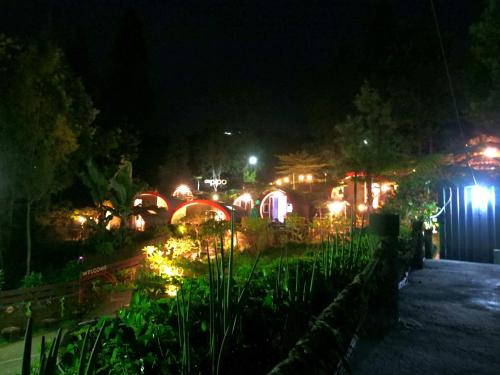 a park lit up at night with lights at de Pipo Bromo in Sukapura
