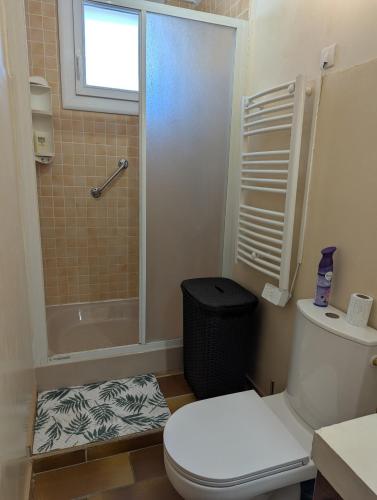 une salle de bain avec toilettes et douche dans l'établissement Location saisonnière bord de mer Martigues Carro, à Martigues