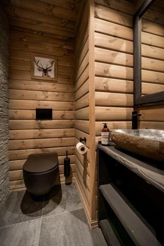 a bathroom with a toilet and a sink at Skyline Lodge in Stryn