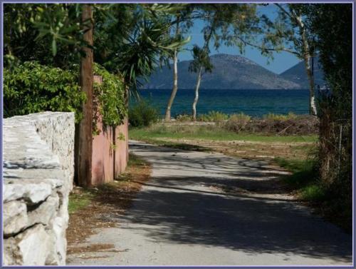 a road with trees and the ocean in the background at Sami Beach Villas Dafni in Sami
