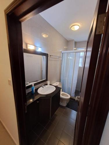 a bathroom with a sink and a toilet at Soleil Vacances Loisirs in Flic-en-Flac