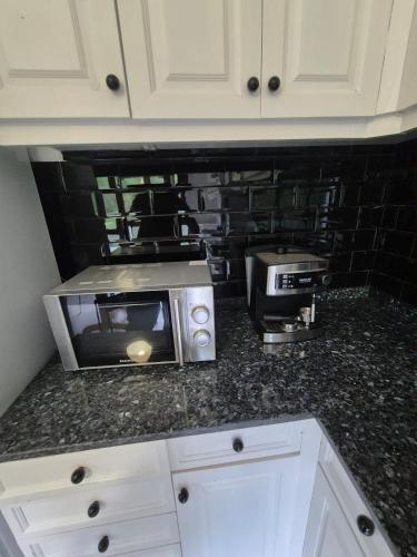 a kitchen counter with a microwave and a toaster oven at 33A02 Amplio apartamento en Tuilla in Langreo