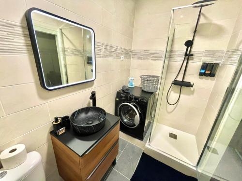 La salle de bains est pourvue d'un lave-linge et d'une douche. dans l'établissement 
