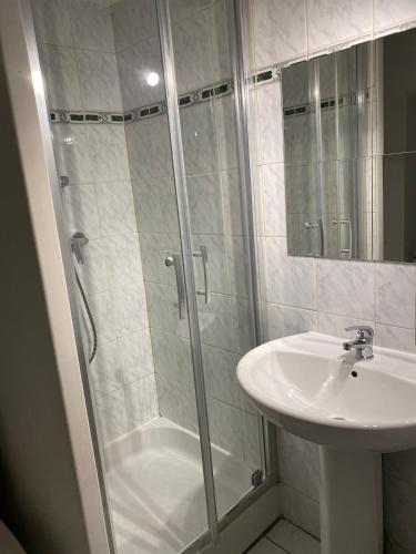 une salle de bain avec douche et lavabo dans l'établissement L'Accalmie, à Annecy