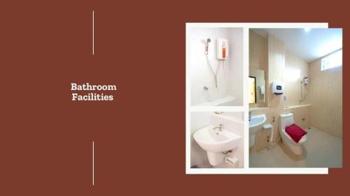 two pictures of a bathroom with a sink and a toilet at Phanthipha Residence in Khon Kaen