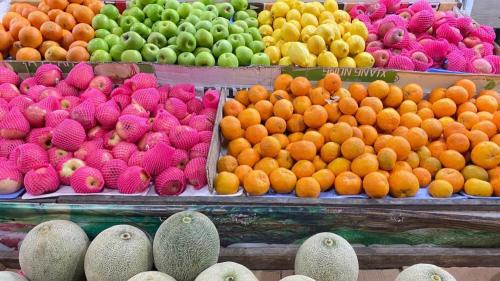 a display of different types of fruit in a market at Hotel Bintan Nirwana in Tanjung Pinang 