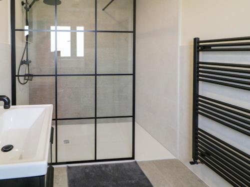 een badkamer met een douche en een wastafel bij Sea and Sky in Donaghadee