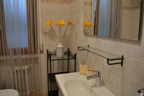 a bathroom with a sink and a toilet and a mirror at Villa Elena in Montesilvano