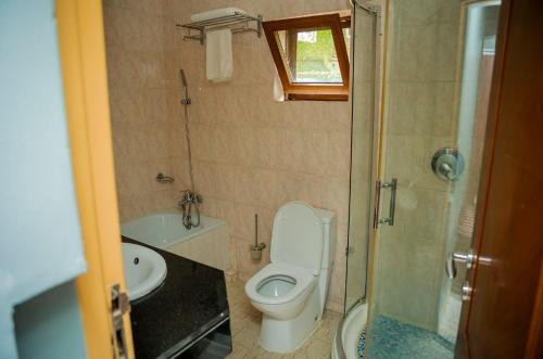a bathroom with a toilet and a sink and a shower at Loft in Kiyovu, Kigali in Kigali