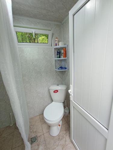 a bathroom with a white toilet and a window at Hostel 555 by VL in Alaverdi