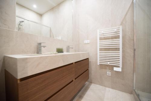 une salle de bain avec un lavabo et une douche dans l'établissement CIA - Duplex in Heart of Paris, à Paris