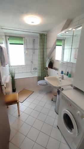 a bathroom with a sink and a washing machine at Haus Wander-Lust in Lauterbach