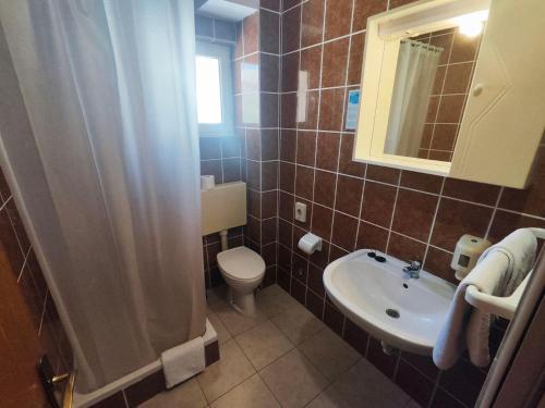 a small bathroom with a toilet and a sink at Tonino apartments in Pag