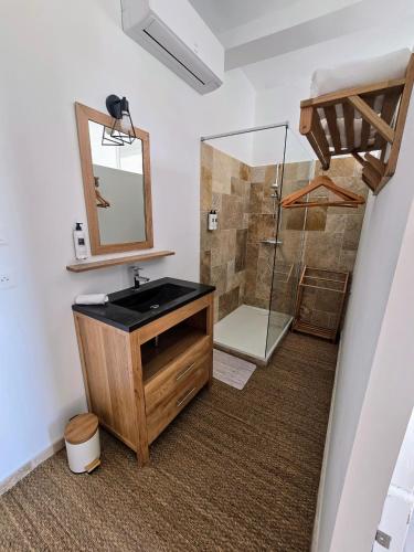 a bathroom with a sink and a shower at L'uzanges in Lussan