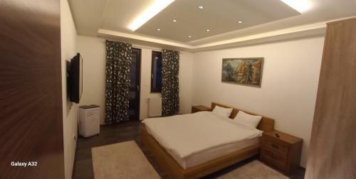 a small bedroom with a bed and a television at Vila Rakovica Ilidža Sarajevo in Sarajevo