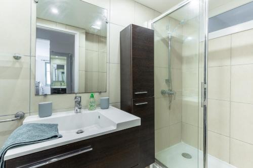 une salle de bain avec un lavabo et une douche dans l'établissement Happyfew Cathedrale, à Nice