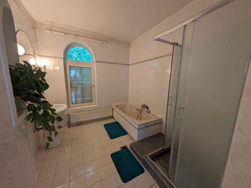 a bathroom with a tub and a toilet and a window at Holiday home in Gardony - Velence-See 20604 in Gárdony