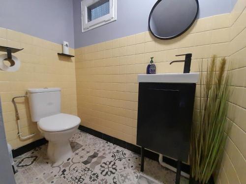 a bathroom with a toilet and a sink at Gite VILLENEUVE LA COMTESSE in Villeneuve-la-Comtesse