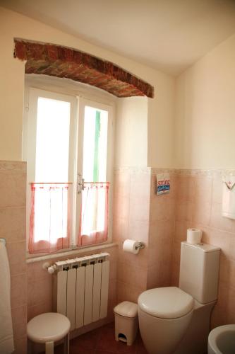 a bathroom with a toilet and a window at Da Giusè in Trebiano