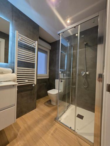 a bathroom with a glass shower and a toilet at Avilés Luce B - 3 habitaciones - 2 baños - VUT-7461-AS in Avilés