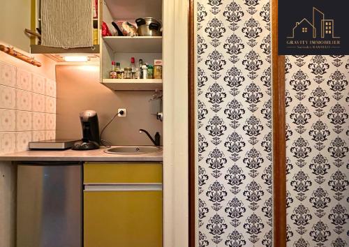 une petite cuisine avec un comptoir et un évier dans l'établissement Studio Cosy - Le Grand-Bornand, au Grand-Bornand