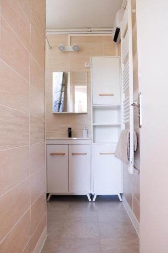 une salle de bain avec un lavabo et un miroir dans l'établissement Le Luz Charmant T3, à Valence