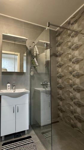a bathroom with a shower and a sink at Apartment ANDI Istocno Sarajevo in Lukavica