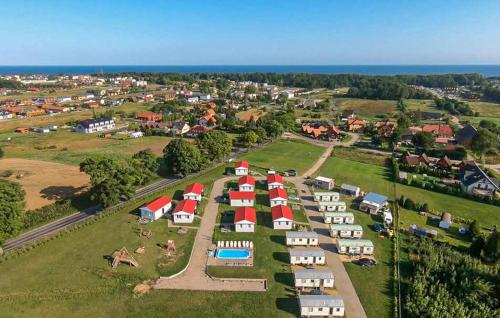 an aerial view of a village with many tents at Beautiful Home In Sarbinowo in Sarbinowo