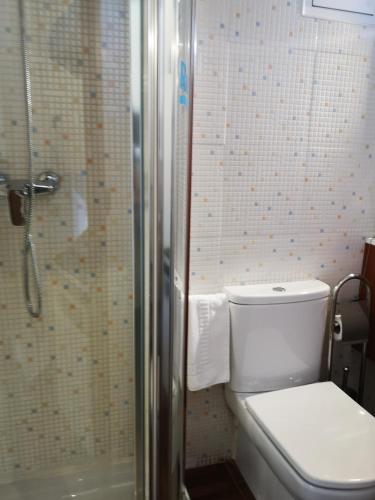 a bathroom with a toilet and a shower at hospederia rincon de leon in León