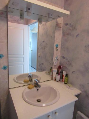 une salle de bain avec un lavabo et un miroir dans l'établissement Rochebonne ST MALO, à Saint-Malo