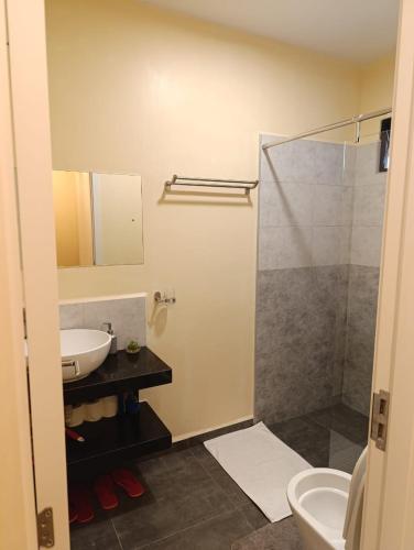 a bathroom with a sink and a shower at Pleasant view in Tatu City