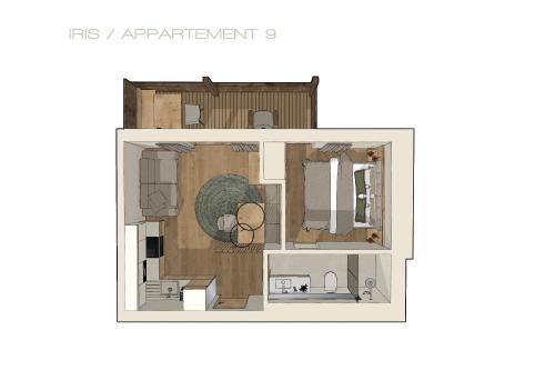 a floor plan of an apartment with a room at Aparthotel Iris in Auffach