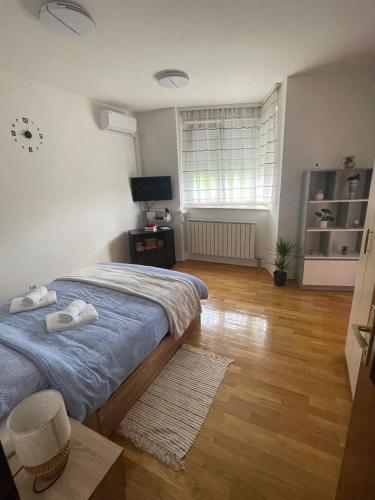 a bedroom with a bed and a television in it at Apartman Marly in Krapinske Toplice