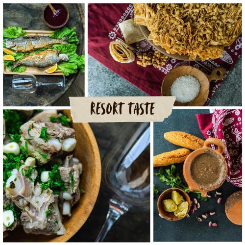 a collage of photos with noodles and other foods at Vaio Resort in Keda in Keda