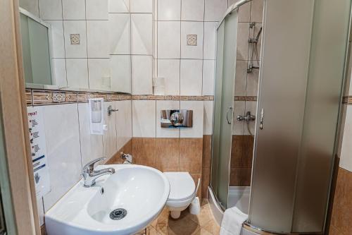 a bathroom with a sink and a toilet at OSW Sportowiec in Krynica Zdrój