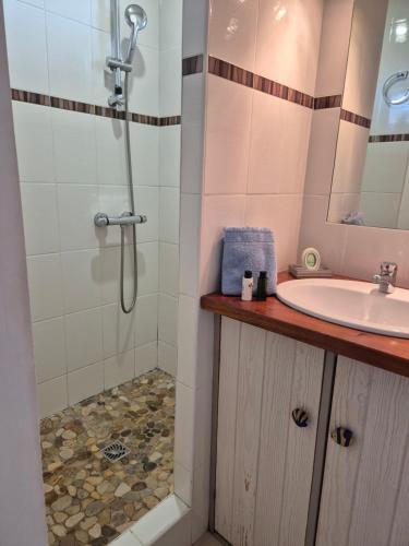 a bathroom with a shower and a sink at Soulac Côté Plage - Devant l'océan in Soulac-sur-Mer