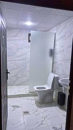a bathroom with a toilet and a sink at Ata wadi rum in Disah