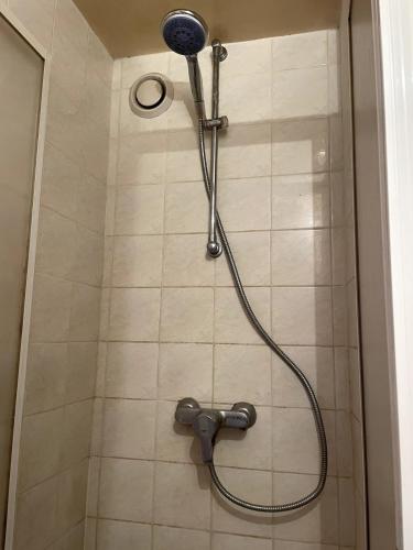 une douche avec pommeau de douche dans une salle de bain dans l'établissement Le Duplex coeur de ville rue de bourgogne, à Orléans