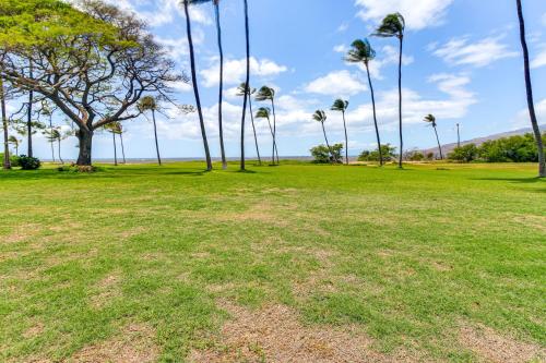 a field of grass with palm trees in the background at Gorgeous Oceanfront Condo with Spectacular Views! in Kihei