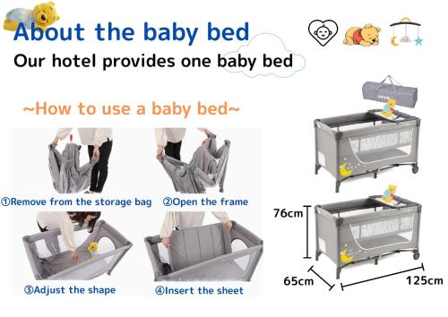 a set of three different views of a baby bed with different types of furniture at Premier suite Shinjuku okubo Tokyo 3F in Tokyo