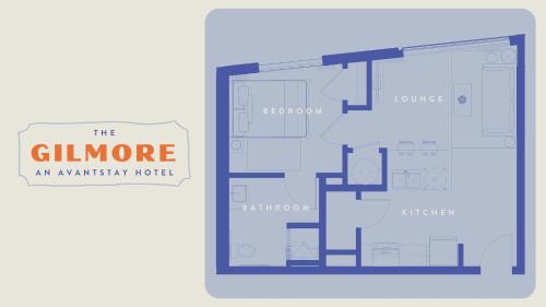 a floor plan of an apartment next to a book at The Gilmore, an AvantStay Hotel in Nashville