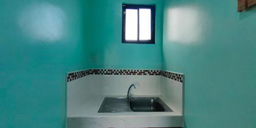 a sink in a green room with a window at Dads Bayview Pension in Puerto Princesa City