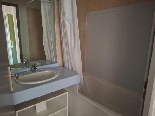 une salle de bain avec un lavabo et une douche dans l'établissement Saint-François-Longchamp, T3 confortable, 6 pers, proche pistes - FR-1-807-120, à Saint-François-Longchamp