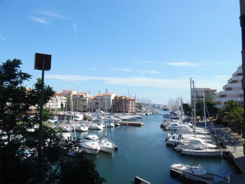 un groupe de bateaux est amarré dans un port dans l'établissement Studio calme pour 4 pers. avec loggia et parking sécurisé - FR-1-750-101, à Canet