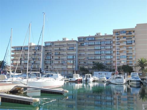 un groupe de bateaux est amarré dans un port de plaisance dans l'établissement Studio calme pour 4 pers. avec loggia et parking sécurisé - FR-1-750-101, à Canet