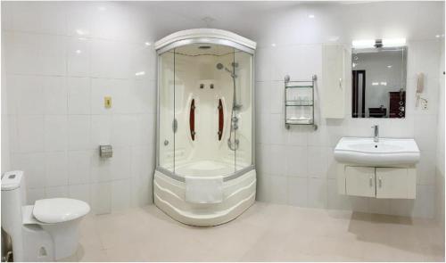 a bathroom with a shower and a toilet and a sink at Cong Doan Viet Nam Hotel in Hanoi